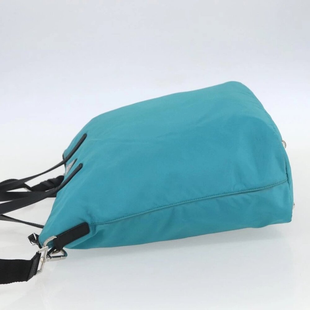 PRADA Tote Bag Nylon 2way Turquoise Blue Silver - Picture 5 of 16